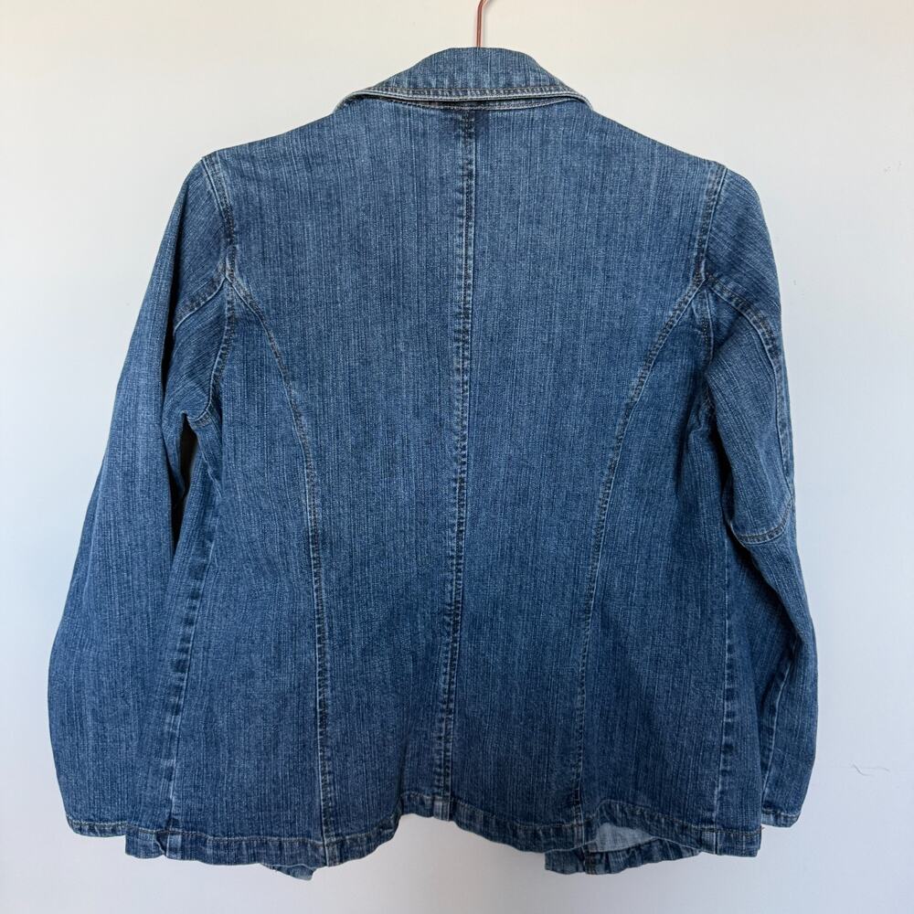 RXB Womens Jacket Medium Denim Collared Ruffle Trim Buttons Y2K Vintage 2000s - Picture 6 of 6